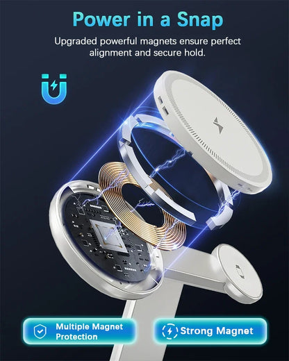 30W 3 In 1 Fast Charging Station Magnetic Wireless Charger Stand For Magsafe iPhone 16 15 14 13 Pro Max iWatch 8 7 Airpods Pro