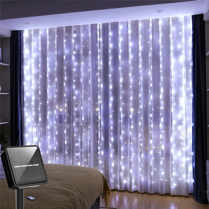 Solar Curtain Light LED Outdoor Waterloo Garland Decoration String Lights Yard Christmas  Fairy Garland String Lights