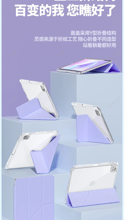Y-Fold Case For 2025 A16 11th iPad Air 11 M3 M2 2024 iPad 10th Gen 10.2 7 8th 9th Pro11 M4 Air4 5 10.9 Air13 M2 M3 Pencil Holder