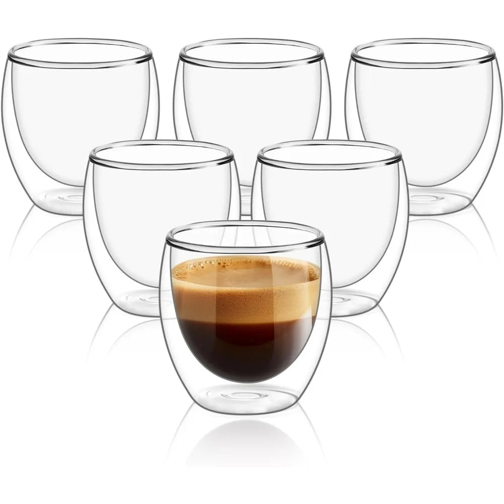 Set of 6 80ml/250ml Clear Double Wall Glass Coffee Mugs