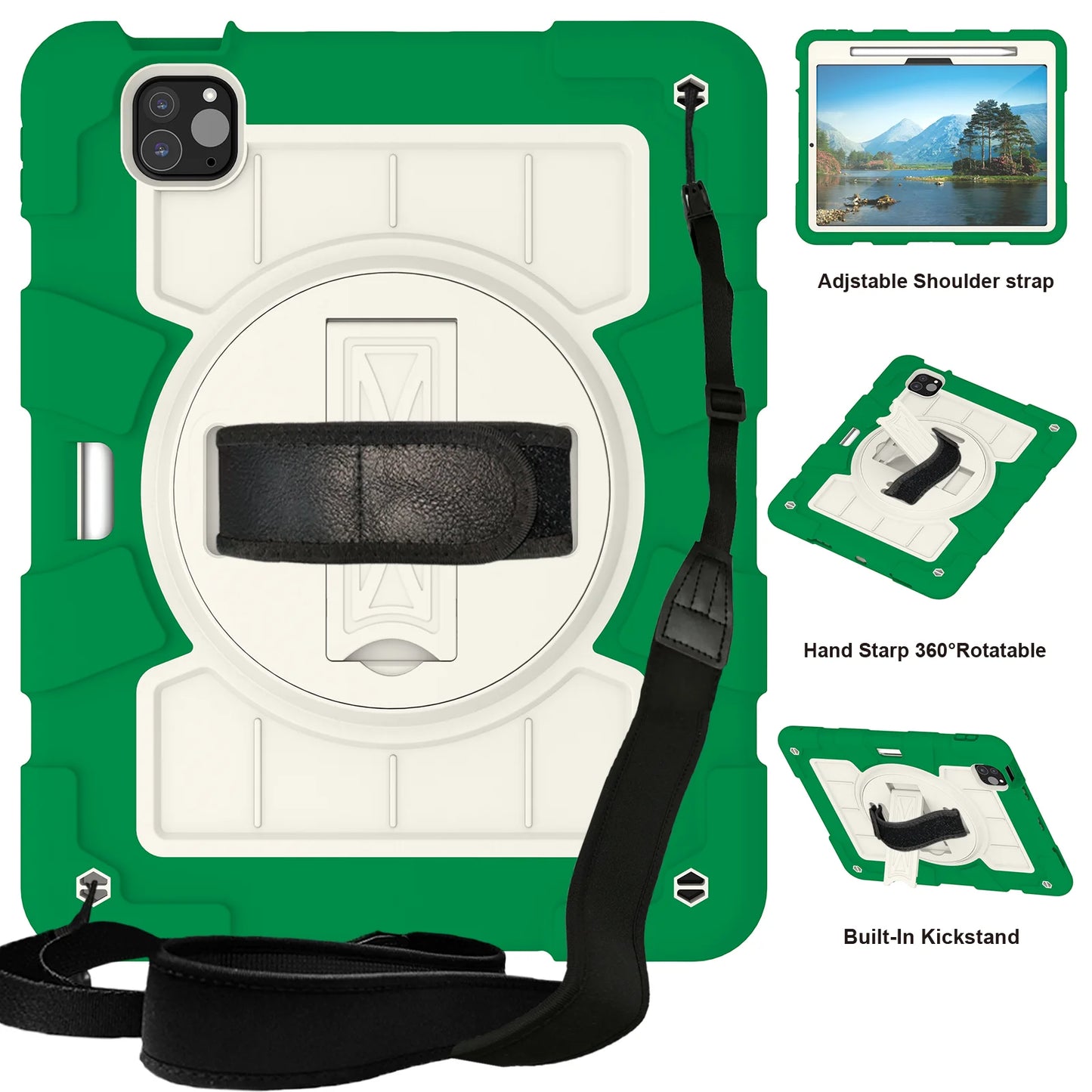 Heavy Duty Case For iPad Pro 11 M4 2024 Model A2836 A2837 A3006 360 Rotation Armor Stand Cover With Shoulder Strap Shockproof