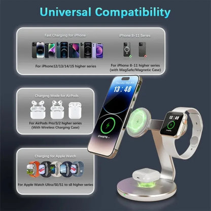 30W 3 In 1 Fast Charging Station Magnetic Wireless Charger Stand For Magsafe iPhone 16 15 14 13 Pro Max iWatch 8 7 Airpods Pro