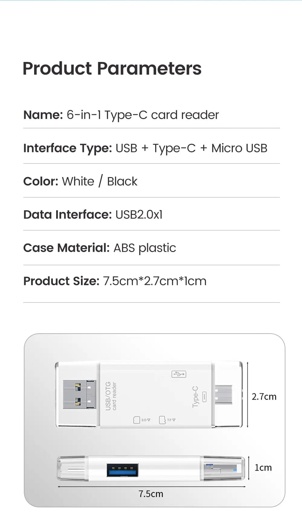 6-in-1 Type-C Card Reader – Fast & Versatile Data Transfer
