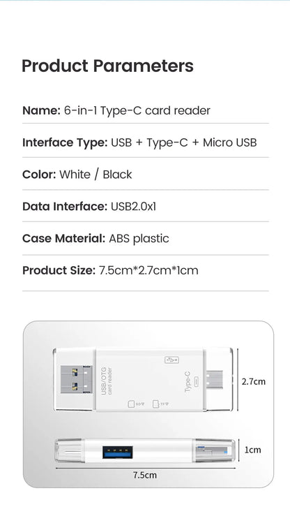 6-in-1 Type-C Card Reader – Fast & Versatile Data Transfer