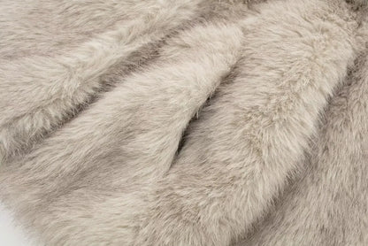 TRAFZA Women Fashion Cropped Faux Fur Jacket Coat Long Sleeve Front Snap-button Female Outerwear Chic Lapel Collar Thick Coat