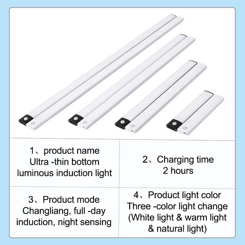 10/20/30/40/60CM Night Light USB Rechargeable Motion Sensor Led Light