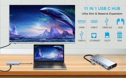 USB C HUB, USB C Adapter Dongle with 4K HDMI/VGA/Type C PD/RJ45/ SD/TF Card Reader For MacBook Pro/Air M1 iPad