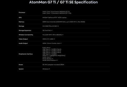 New AtomMan Gaming Mini PC G7 Ti Intel Core i9-14900HX +RTX 4070 DDR5 Minisforum AI Graphics Gaming Mini PC