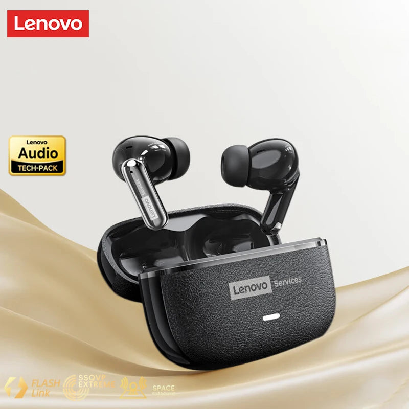 Lenovo LE208 Wireless Bluetooth 6.0 Leather Headphones HiFi Lossless Sound Noise Reduction Earphone Low Latency Gaming Earbuds