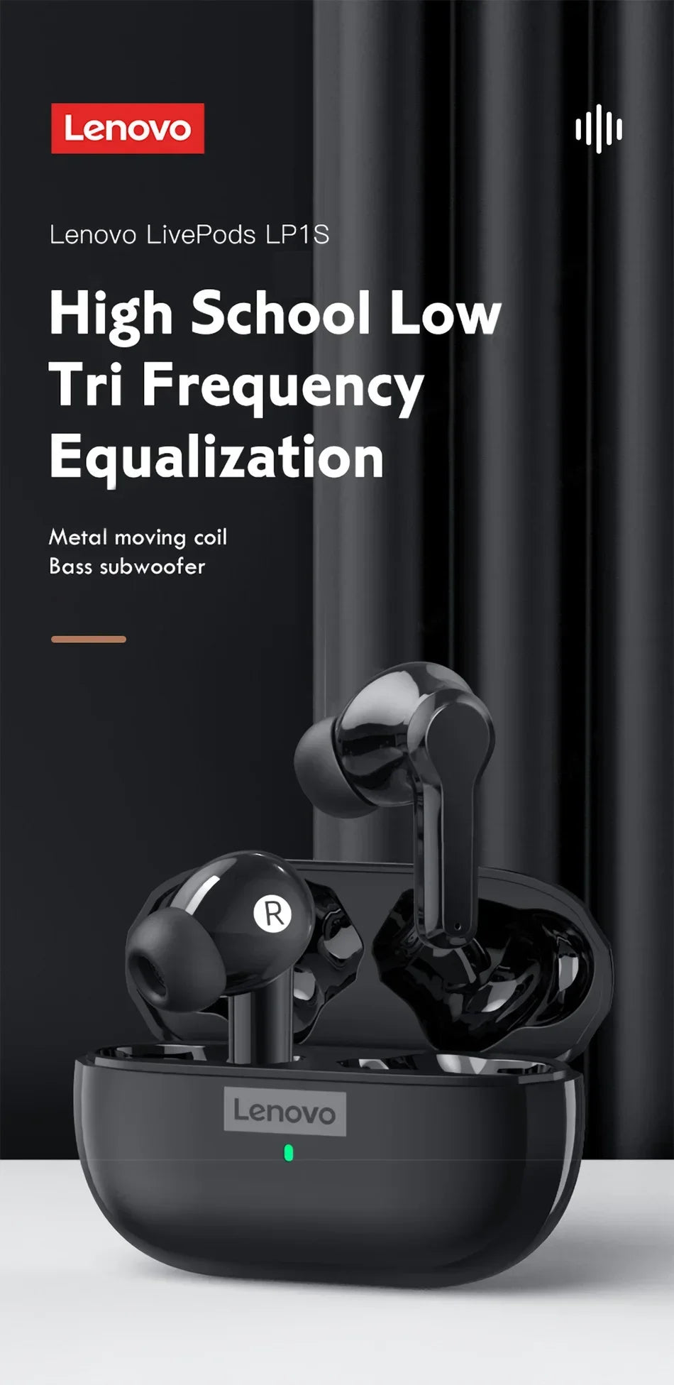 Original Lenovo LP1S Earphones TWS Wireless Bluetooth 5.0 Headphones Waterproof Sport Headsets Noise Reduction Earbuds with Mic