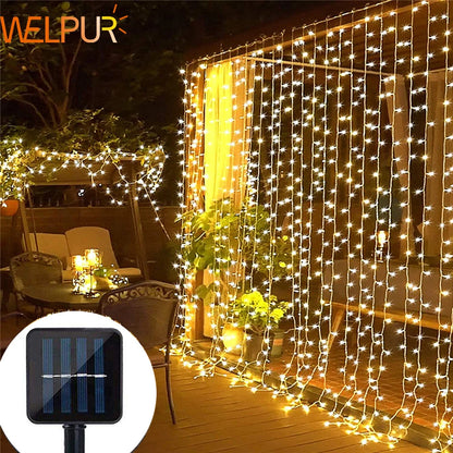 Solar Curtain Light LED Outdoor Waterloo Garland Decoration String Lights Yard Christmas  Fairy Garland String Lights