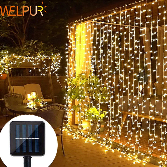 Solar Curtain Light LED Outdoor Waterloo Garland Decoration String Lights Yard Christmas  Fairy Garland String Lights