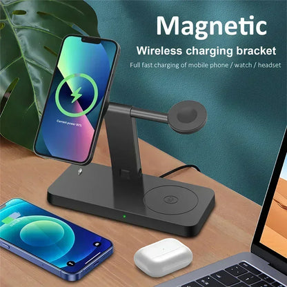15W 4 In 1 Foldable Fast Charging Station Magnetic Wireless Charger Stand For Magsafe iPhone 12-16 iWatch Airpods Desktop Stand