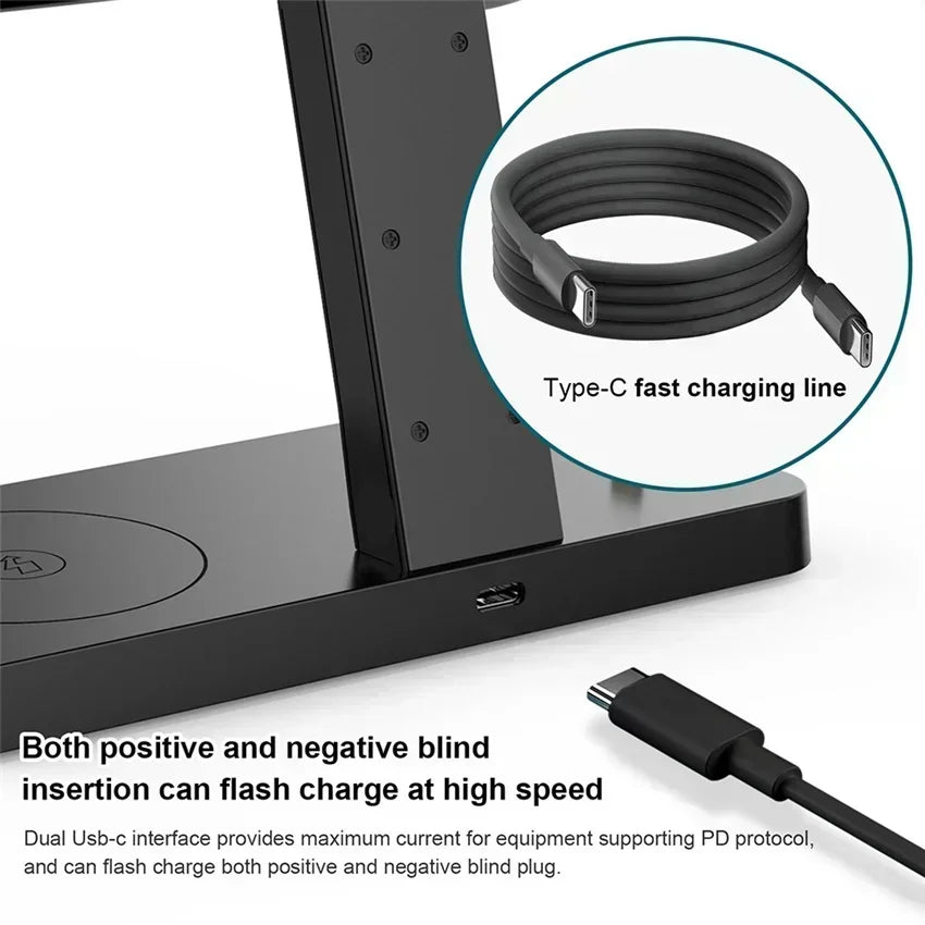 15W 4 In 1 Foldable Fast Charging Station Magnetic Wireless Charger Stand For Magsafe iPhone 12-16 iWatch Airpods Desktop Stand