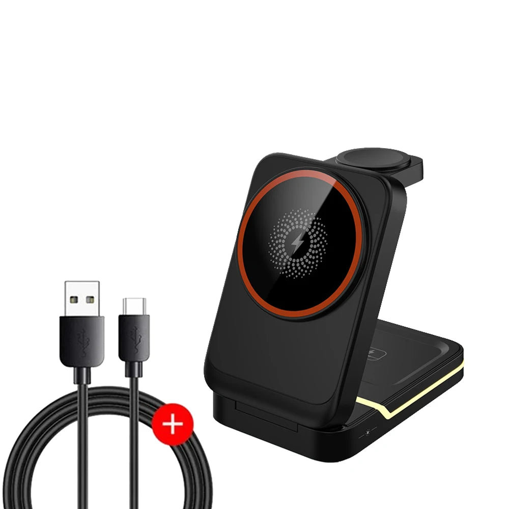 Magnetic Wireless Charger For iPhone 16 15 14 13 12 Pro Max/Mini/Plus/ iWatch/Airpods Foldable Wireless Charging Station 3 IN 1