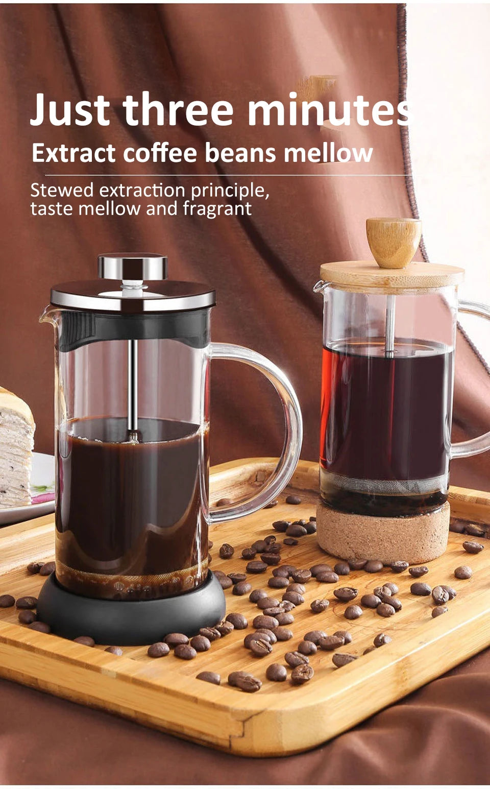350-1000ml French Press - Stainless Steel and Glass Coffee Maker