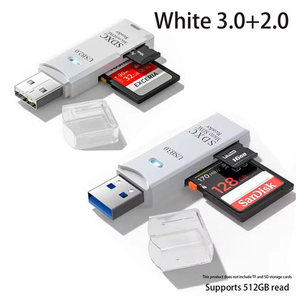 Multi Functional 2-in-1 High-speed USB 3.0/2.0 Card Reader Supports TF+SD Computer, Tablet Camera, Laptop, Car Mounted
