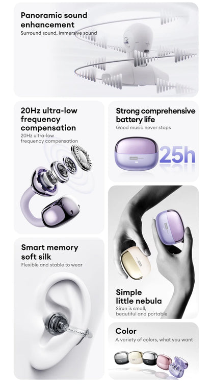 Original Lenovo LE302 Wireless Headphones Ear Clip Bluetooth 6.0 Earphones HIFI Stereo Music Call Game Noise Cancelling Earbuds