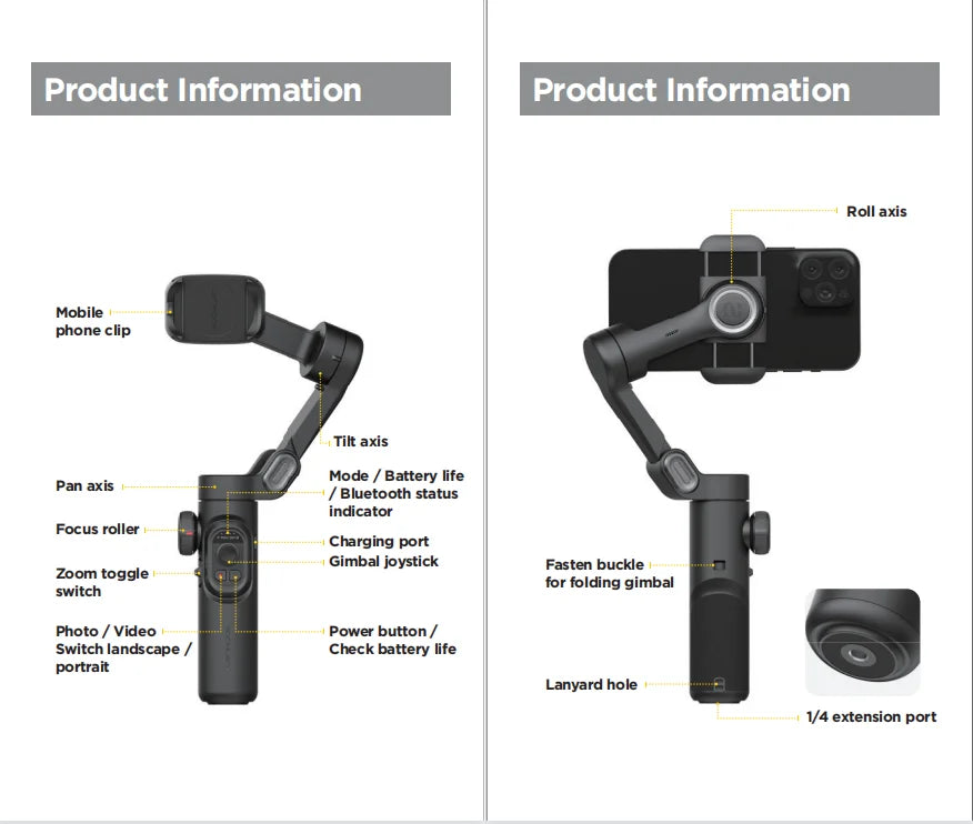 AOCHUAN 3-Axis Handheld Gimbal Stabilizer for Smartphone with Fill Light