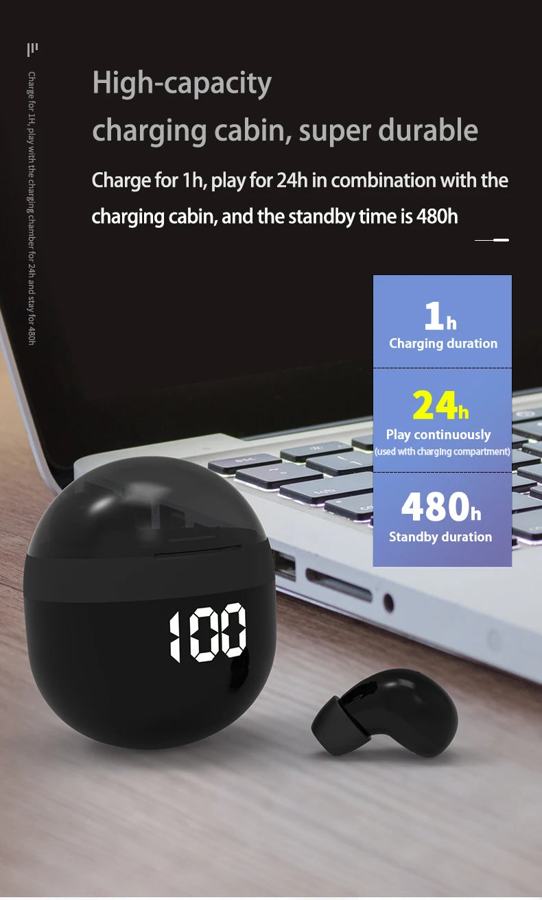 Ultra Small Mini Bluetooth 5.3 Headset Digital Display Wireless Touch Invisible Headphones Noise Reduction Sleep Earbud With Mic