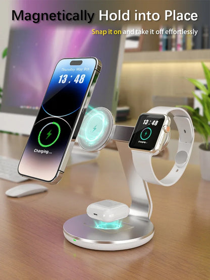 30W 3 In 1 Fast Charging Station Magnetic Wireless Charger Stand For Magsafe iPhone 16 15 14 13 Pro Max iWatch 8 7 Airpods Pro