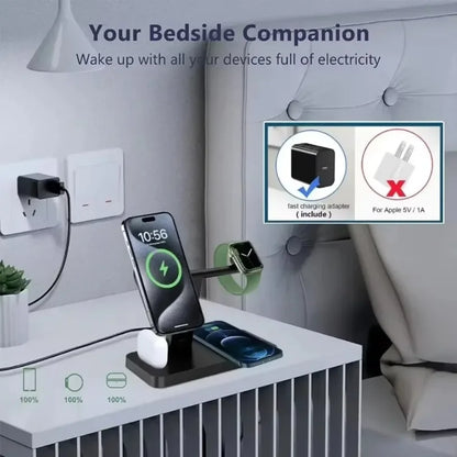 15W 4 In 1 Foldable Fast Charging Station Magnetic Wireless Charger Stand For Magsafe iPhone 12-16 iWatch Airpods Desktop Stand