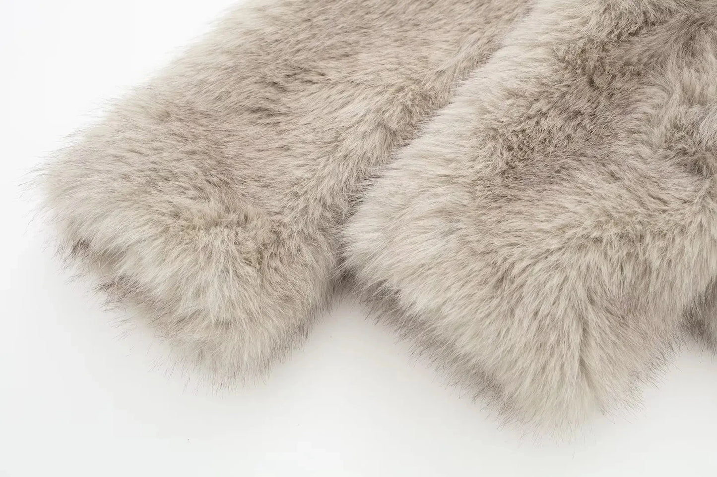 TRAFZA Women Fashion Cropped Faux Fur Jacket Coat Long Sleeve Front Snap-button Female Outerwear Chic Lapel Collar Thick Coat