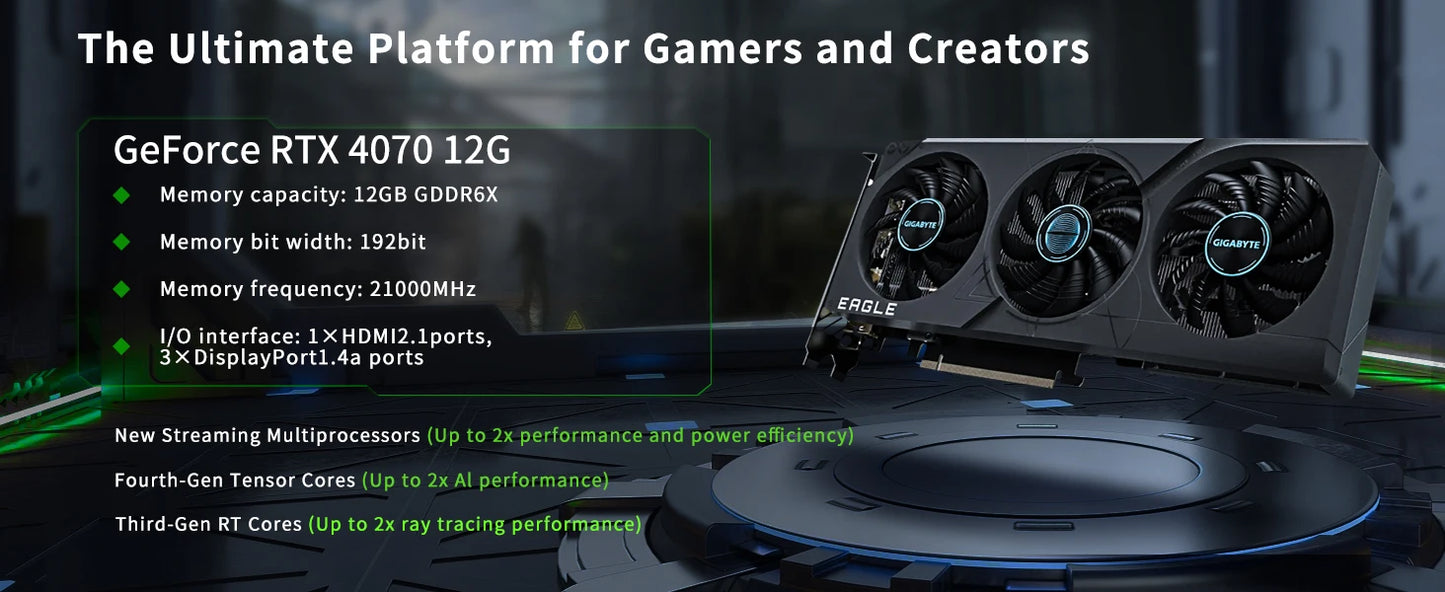 Mini Gaming PC with i7-13700F 16-Core Processor 5.6GHz 32G DDR5 RAM M.2 SSD Windows 11 pro GeForce RTX4070 Dual LAN WiFi6E BT5.3