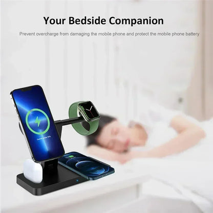 15W 4 In 1 Foldable Fast Charging Station Magnetic Wireless Charger Stand For Magsafe iPhone 12-16 iWatch Airpods Desktop Stand