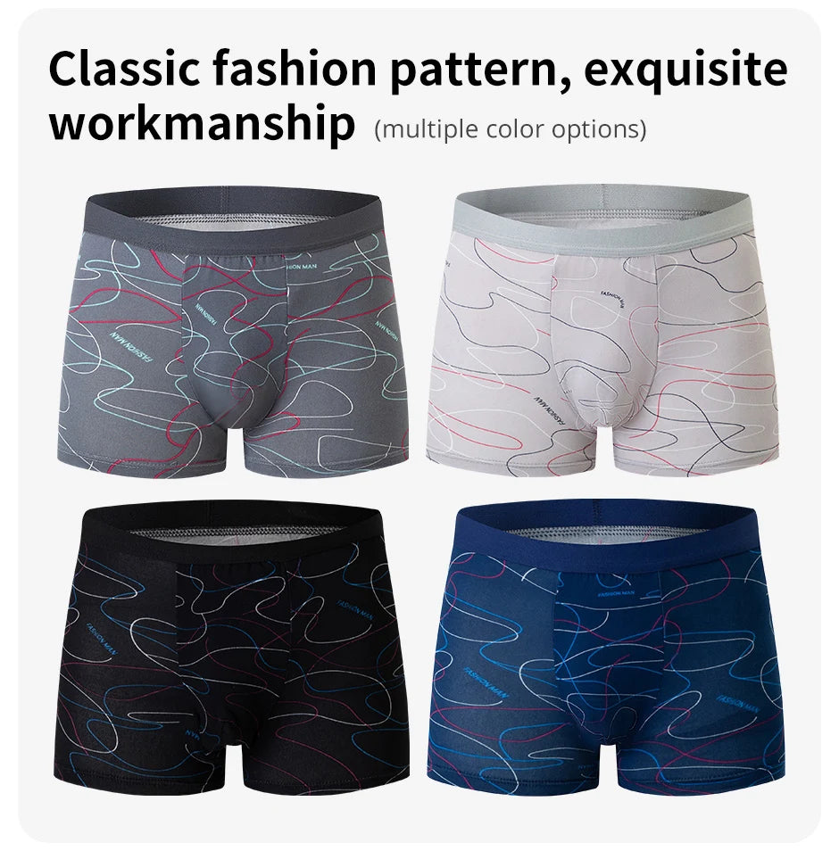 4 Pack men's fashion printed underwear for leisure and comfort, plus size underwear for teenagers, swimming trunks max 5XL.6XL