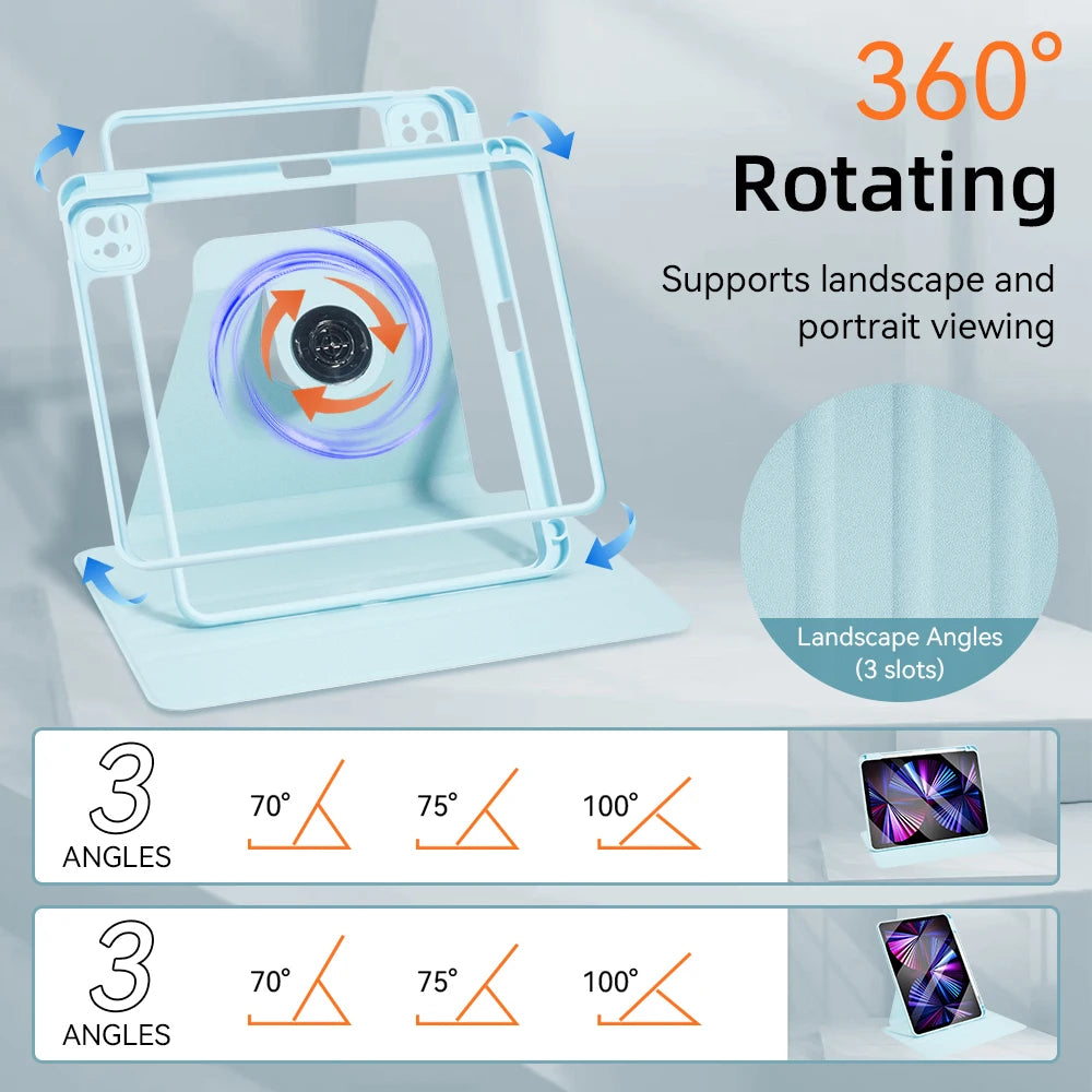 360° Rotation iPad Case for 2024 Air 11 13 M2 Pro 11 13 M4 Air 4 5 10.9  iPad 7/8/9/10th Generation Mini 6 Tablet Stand Cover