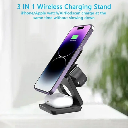 3 In 1 Foldable Magnetic Wireless Charger Stand For iPhone 16 15 14 13 Pro Max iWatch 10 9 AirPods Fast Charging Station Holder