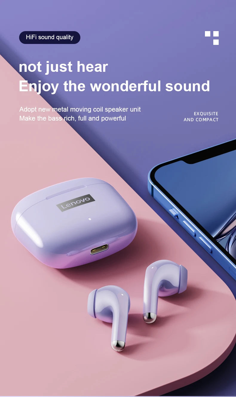 Original Lenovo LP40 Pro Earphones Wireless Bluetooth 5.1 Sport Noise Reduction Headphones Touch Control 250mAH 2022 New Lp40pro