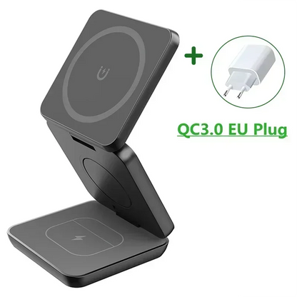 3 In 1 Foldable Magnetic Wireless Charger Stand For iPhone 16 15 14 13 Pro Max iWatch 10 9 AirPods Fast Charging Station Holder