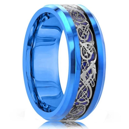 Men's 8mm Black Tungsten Wedding Celtic Dragon Ring Inlaid Red Zircon Punk Stainless Steel red Carbon Fibre ring For Men Jewelry