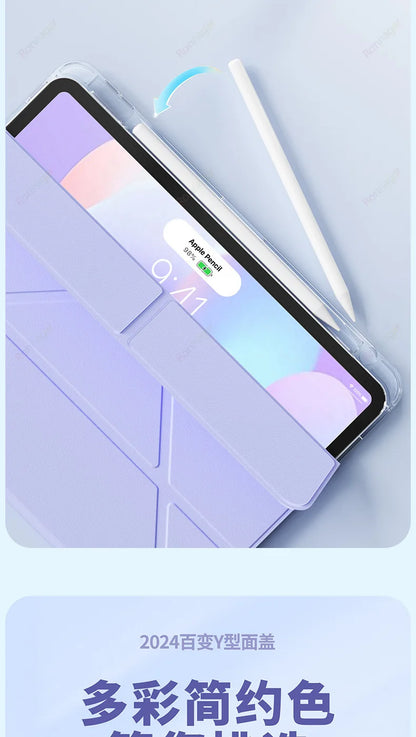 Y-Fold Case For 2025 A16 11th iPad Air 11 M3 M2 2024 iPad 10th Gen 10.2 7 8th 9th Pro11 M4 Air4 5 10.9 Air13 M2 M3 Pencil Holder