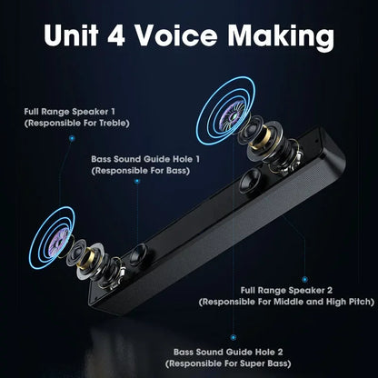 Home theater, Bluetooth speakers, USB powered wired and wireless audio panels, TV, PC, laptop, 3D audio gaming system