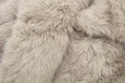 TRAFZA Women Fashion Cropped Faux Fur Jacket Coat Long Sleeve Front Snap-button Female Outerwear Chic Lapel Collar Thick Coat