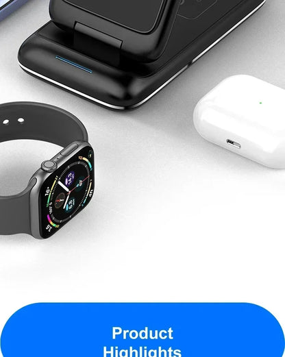 30W Fast Charging Dock Station 3 in 1 Foldable Wireless Charger Stand For iPhone 16 15 14 13 12 11 iWatch 8 7 6 Airpods Pro