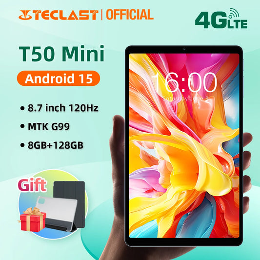 Teclast T50 Mini Android 15 Tablet 8.7" IPS 120Hz G99 8-core Max 20GB(8GB+12GB Expansion) RAM 128GB ROM Dual 4G LTE Type-C GPS