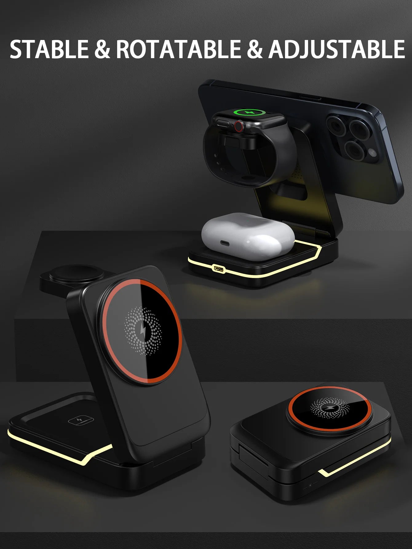 Magnetic Wireless Charger For iPhone 16 15 14 13 12 Pro Max/Mini/Plus/ iWatch/Airpods Foldable Wireless Charging Station 3 IN 1