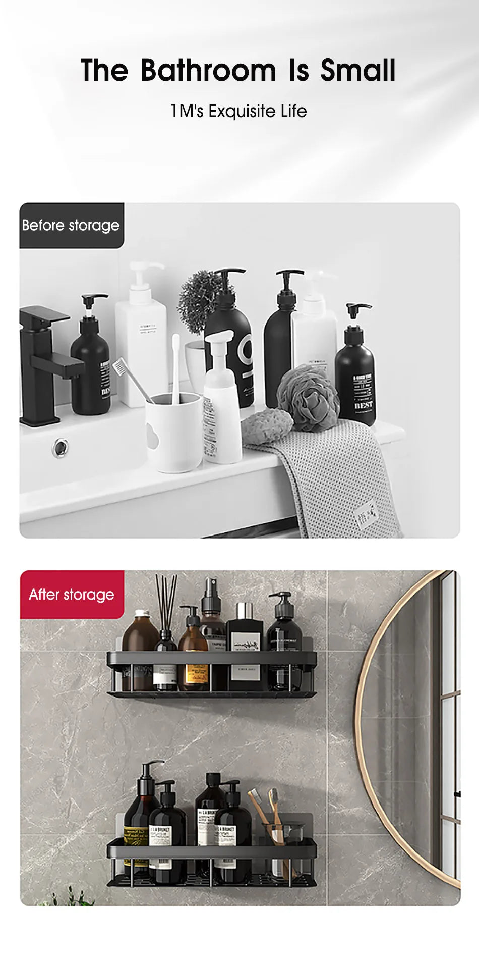 Bathroom Storage - No Drill - Wall Mount - Corner Shelf