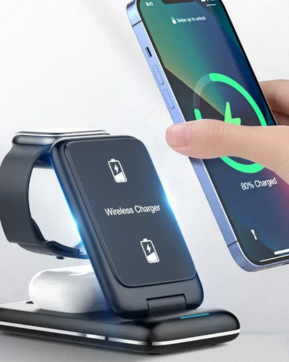 30W Fast Charging Dock Station 3 in 1 Foldable Wireless Charger Stand For iPhone 16 15 14 13 12 11 iWatch 8 7 6 Airpods Pro