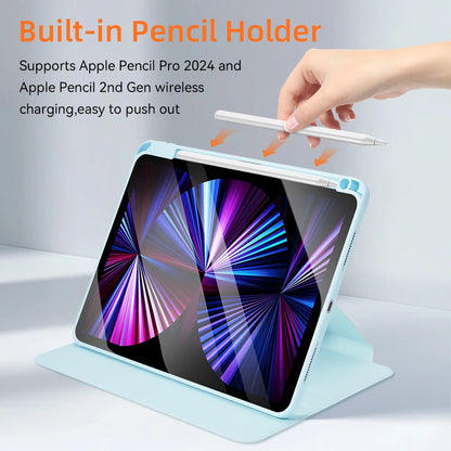360° Rotation iPad Case for 2024 Air 11 13 M2 Pro 11 13 M4 Air 4 5 10.9  iPad 7/8/9/10th Generation Mini 6 Tablet Stand Cover