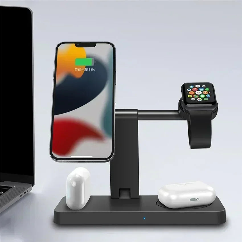 15W 4 In 1 Foldable Fast Charging Station Magnetic Wireless Charger Stand For Magsafe iPhone 12-16 iWatch Airpods Desktop Stand