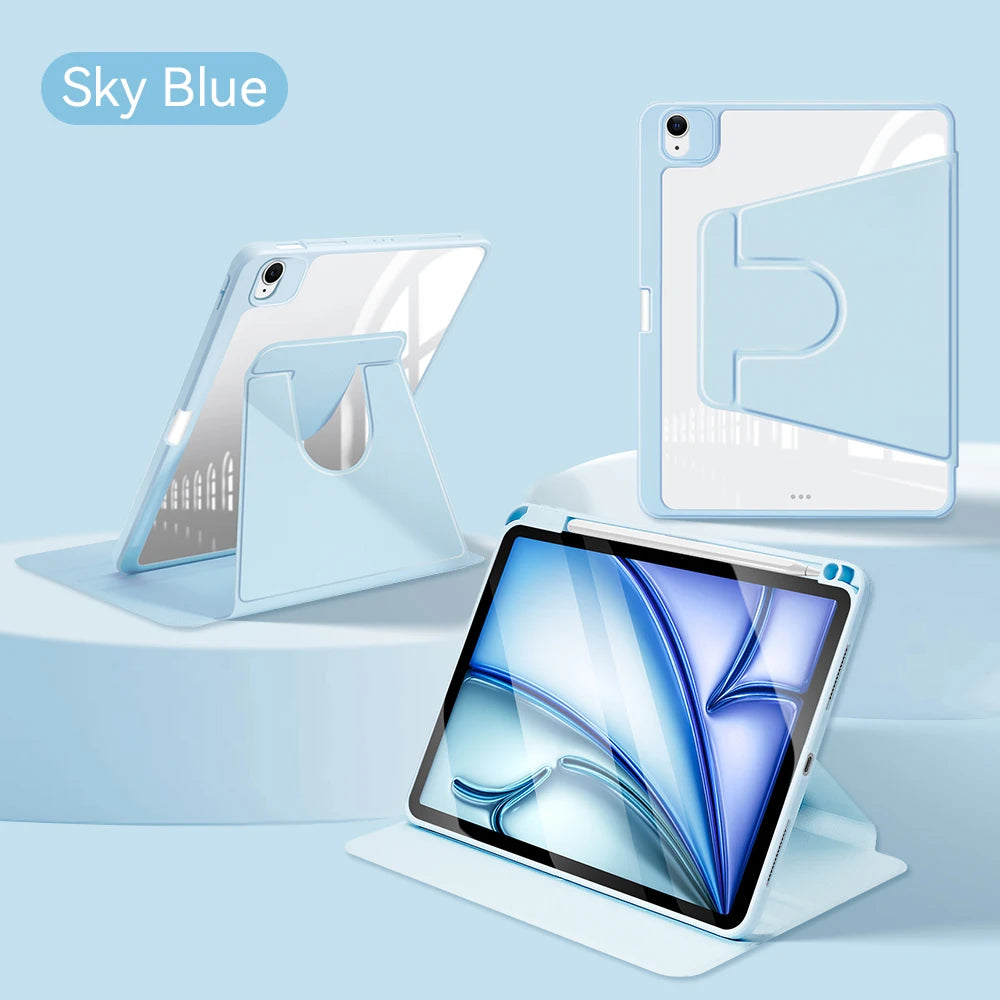 For iPad Air 11 M2 Case 2024 Pro M4 360° Rotation Cover for Air 5/4 iPad 10th 10.9in Mini 6 7/8/9th 10.2in Pro12.9 Tablet Cover