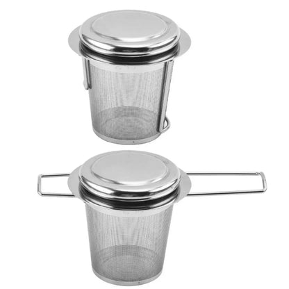304 Stainless Steel Tea Drain with Lid Tea Strainer Collapsible Double Handle Tea Strainer with Lid Tea Brewer