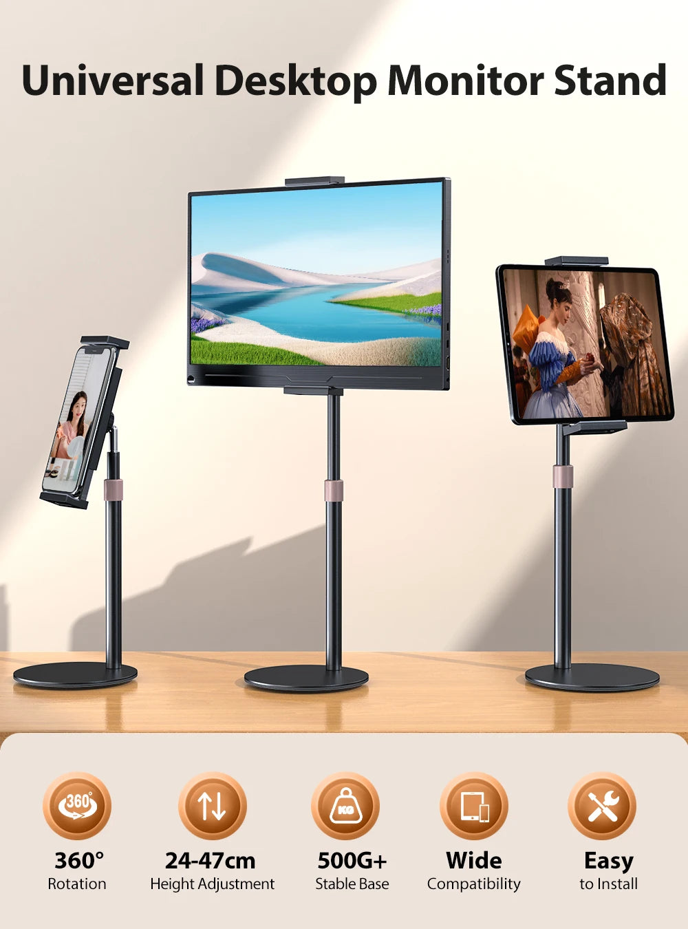 Adjustable Monitor Stand Height Portable Vesa Monitor Tablet Holder Up To 24Cm Standing Tablet Bracket Desk Mount Wider Base