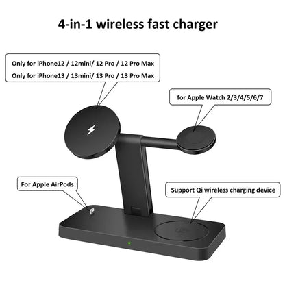 15W 4 In 1 Foldable Fast Charging Station Magnetic Wireless Charger Stand For Magsafe iPhone 12-16 iWatch Airpods Desktop Stand
