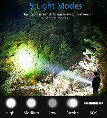 Super XHP120 Powerful Led Flashlight XHP90 High Power Torch Light Rechargeable Tactical Flashlight 18650 TYPE-C Camping Lamp